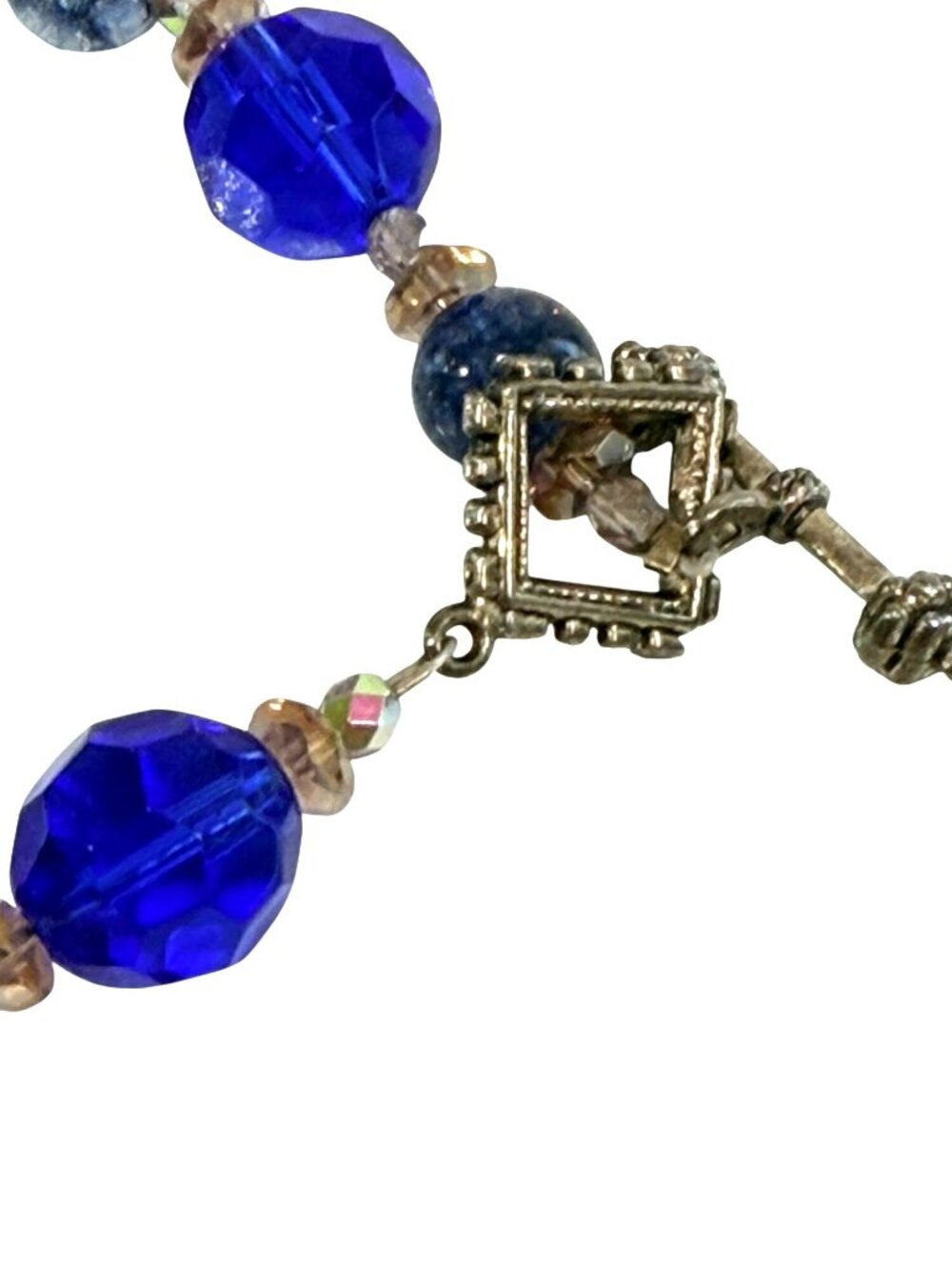 Cobalt Blue Glass Bead Necklace 28" Toggle Clasp Handmade Jewelry Statement - Picture 6 of 7